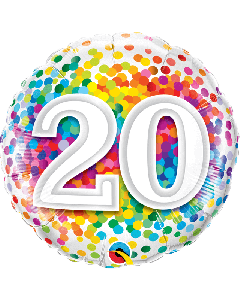18" Age 20 Rainbow Confetti Round Foil Qualatex