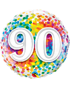 18" Age 90 Rainbow Confetti Round Foil Qualatex