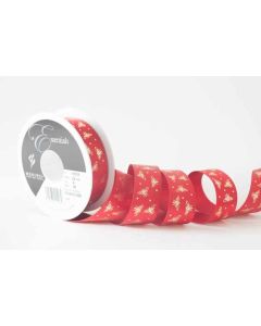 25mm Sparkle Bee Ribbon 20m Reel Red/Gold
