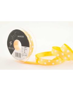 15mm Polka Dot Ribbon On 20M Reel Gold