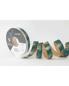 15mm Peacock Feather Ribbon 20m Reel Green