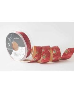 25mm Peacock Feather Ribbon 20m Reel Red