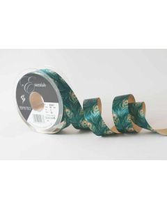 25mm Peacock Feather Ribbon 20m Reel Green