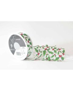 25mm Holly Berry Ribbon 20m Reel White/Red