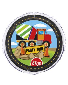 18" Colourful Construction Party Round Foil Unique
