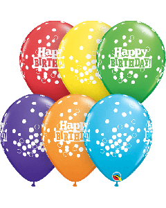11" Bright Rainbow Birthday Confetti Dots Latex 25pk Qualatex