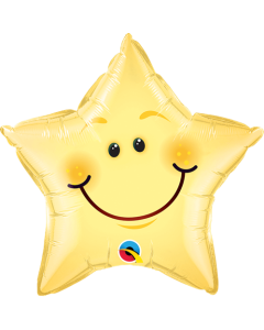 20" Yellow Smiling Face Star Foil Qualatex