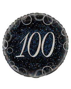 18" Age 100 Blue, Black & Silver Round Foil Unique