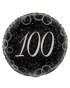 18" Age 100 Black & Silver Round Foil Unique