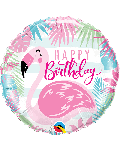 18" Pink Flamingo Birthday Round Foil Qualatex