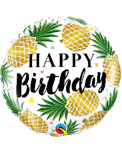 18" Gold Pineapples Birthday Round Foil Qualatex