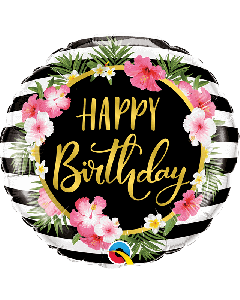 18" FOIL ROUND BIRTHDAY HIBISCUS STRIPES - 57280/1