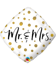 18" White & Gold Mr & Mrs Diamond Foil Qualatex