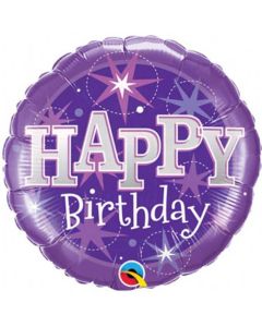 09" Round Bday Purple Sparkle Foil Balloon Qualatex