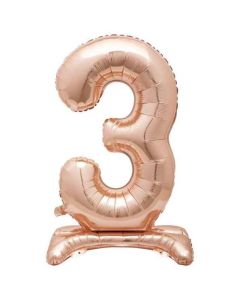 30" Rose Gold Stand Up Number 3 Foil Balloon Unique