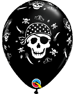 11"  Onyx Black Pirate Skull & Cross Bones Latex 25pk Qualatex