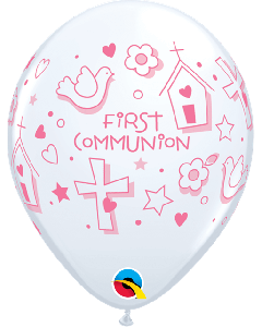 11" White First Communion Girl Latex 25pk Qualatex