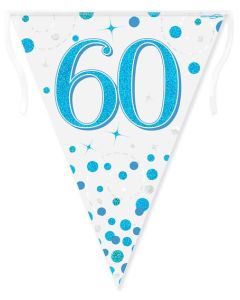 Party Bunting 60th Sparkling Fizz Birthday Blue Holographic 11 flags 3.9m - 632400