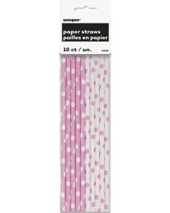 Lovely Pink Dot Paper Straws 10pk Unique