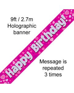 9FT BANNER  B/DAY PINK HOLO - 624320/1