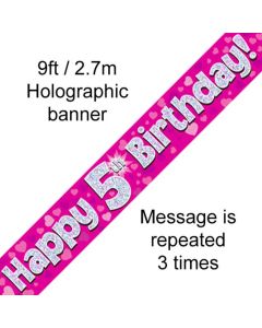 9ft Banner Happy 5th Birthday Pink holographic - 624375/1