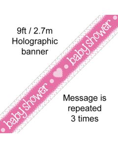 Pink Baby Shower Holographic 9' Banner Oaktree