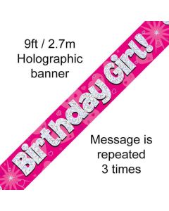 9FT BANNER BIRTHDAY GIRL PINK HOLO - 625273/1