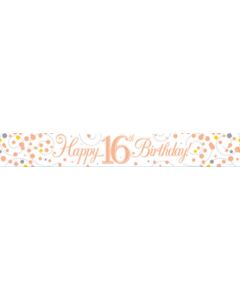 9ft Banner Sparkling Fizz 16th Birthday White & Rose Gold Holographic - 625372/1