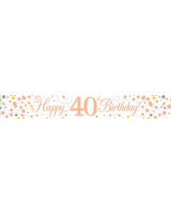 9ft Banner Sparkling Fizz 40th Birthday White & Rose Gold Holographic - 625426/1