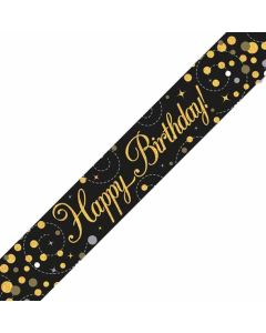 Happy Birthday Black & Gold Sparkling Fizz Holographic 9' Banner Oaktree