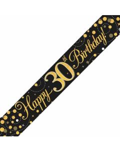 Age 30 Black & Gold Sparkling Fizz Holographic 9' Banner Oaktree