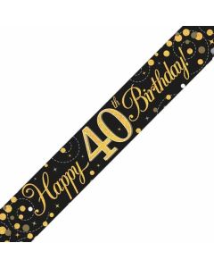 Age 40 Black & Gold Sparkling Fizz Holographic 9' Banner Oaktree