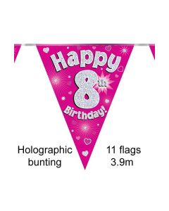Age 8 Pink Holographic 3.9m 11 Flag Bunting Oaktree