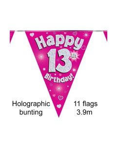 Age 13 Pink Holographic 3.9m 11 Flag Bunting Oaktree