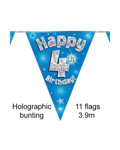 Age 4 Blue 3.9m 11Flag Holographic Bunting Oaktree