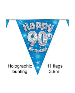 Age 90 Blue 3.9m 11Flag Holographic Bunting Oaktree