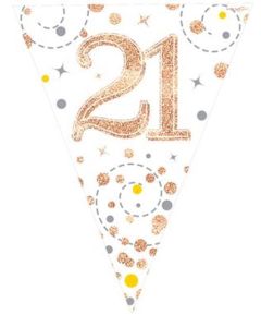 Age 21 Rose Gold Holographic 3.9m 11 Flag Bunting Oaktree