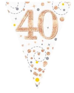 Age 40 Rose Gold Holographic 3.9m 11 Flag Bunting Oaktree