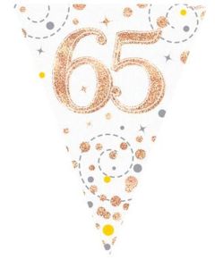 Age 65 Rose Gold Holographic 3.9m 11 Flag Bunting Oaktree