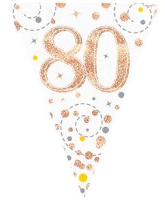 Age 80 Rose Gold Holographic 3.9m 11 Flag Bunting Oaktree