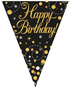 Happy Birthday Black & Gold Fizz 3.9m 11 Flag Bunting Oaktree