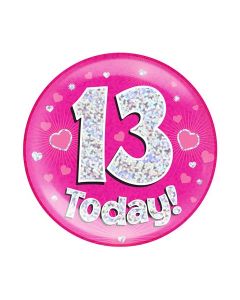 6" Jumbo Badge 13 Today Pink Holographic Dot - 633148
