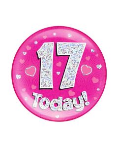 6" Jumbo Badge 17 Today Pink Holographic Dot - 633186
