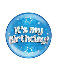 6" Jumbo Badge It's My Birthday Blue Holographic Cracked Ice - 633315