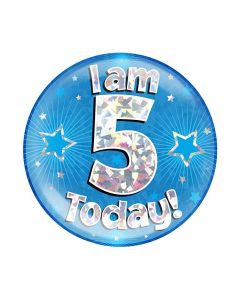 6" Jumbo Badge I am 5 Today Blue Holographic Cracked Ice - 633377
