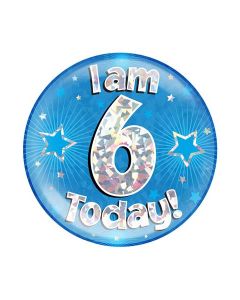 6" Jumbo Badge I am 6 Today Blue Holographic Cracked Ice - 633384