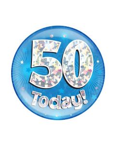 6" Jumbo Badge 50 Today Blue Holographic Cracked Ice - 633544