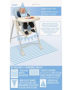 Age 1 Blue & White Stripes High Chair Kit Unique