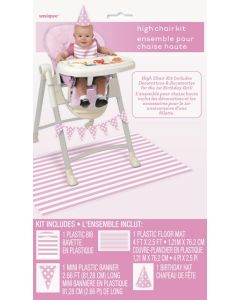 Age 1 Pink & White Stripes High Chair Kit Unique