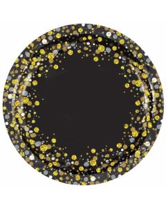 Oaktree Sparkling Fizz Black & Gold 9"/23cm Plates 8pcs - 635883